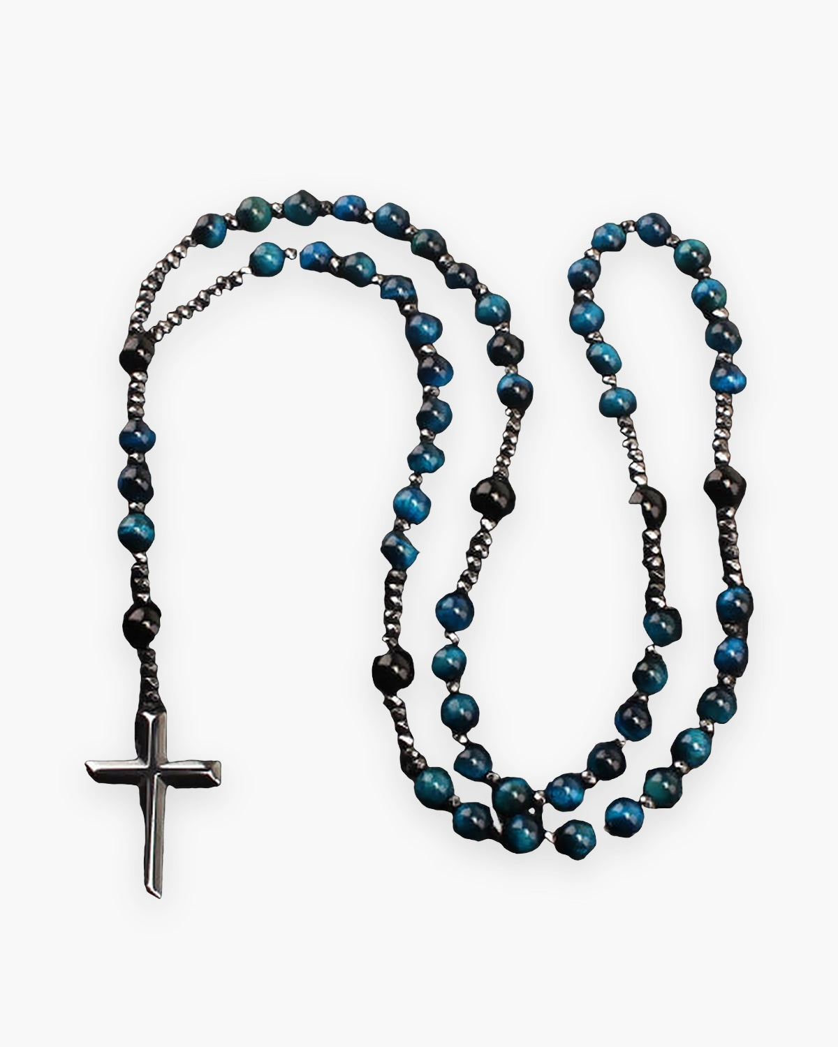 The Meditative Rosary in lake blue tiger eye, front view