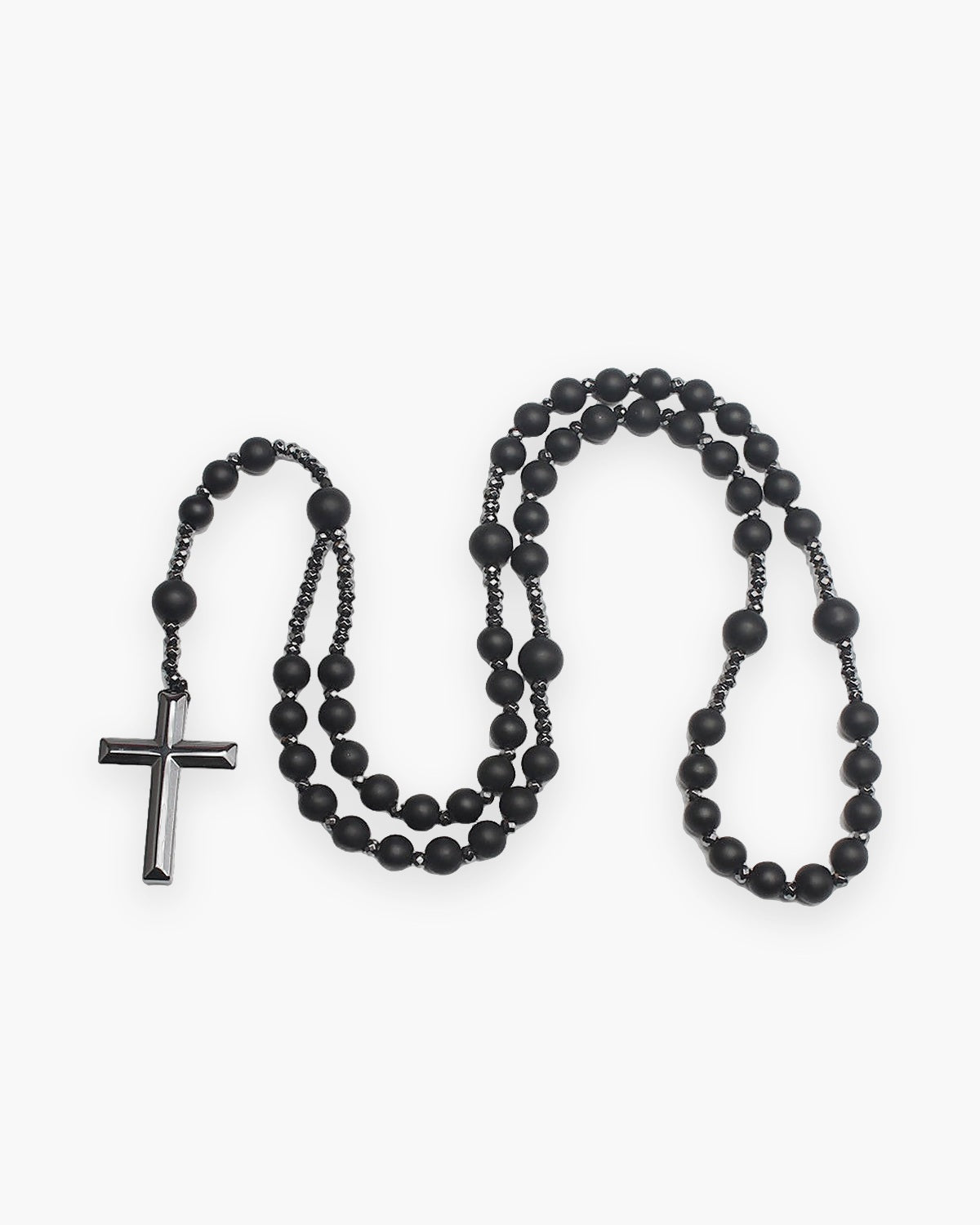 The Meditative Rosary in matte black agate, front view [c:black]