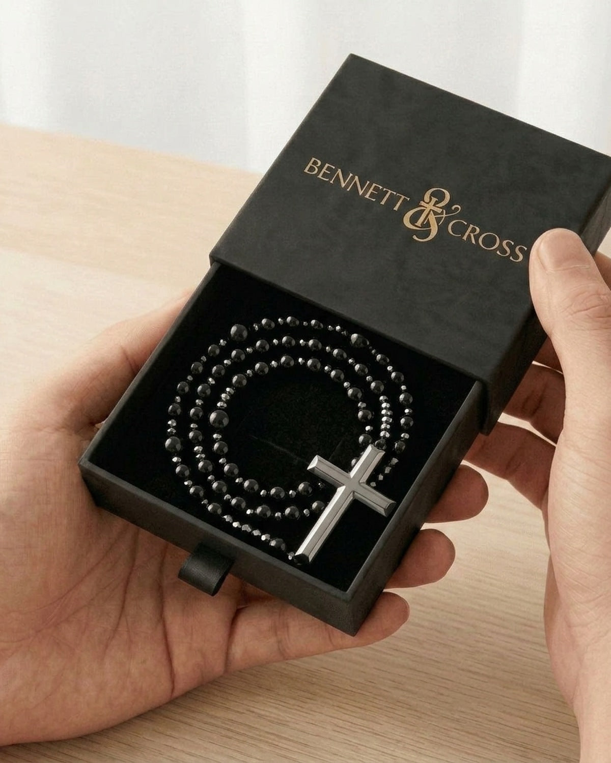 The Meditative Rosary in its black Bennett & Cross gift box [c:black]