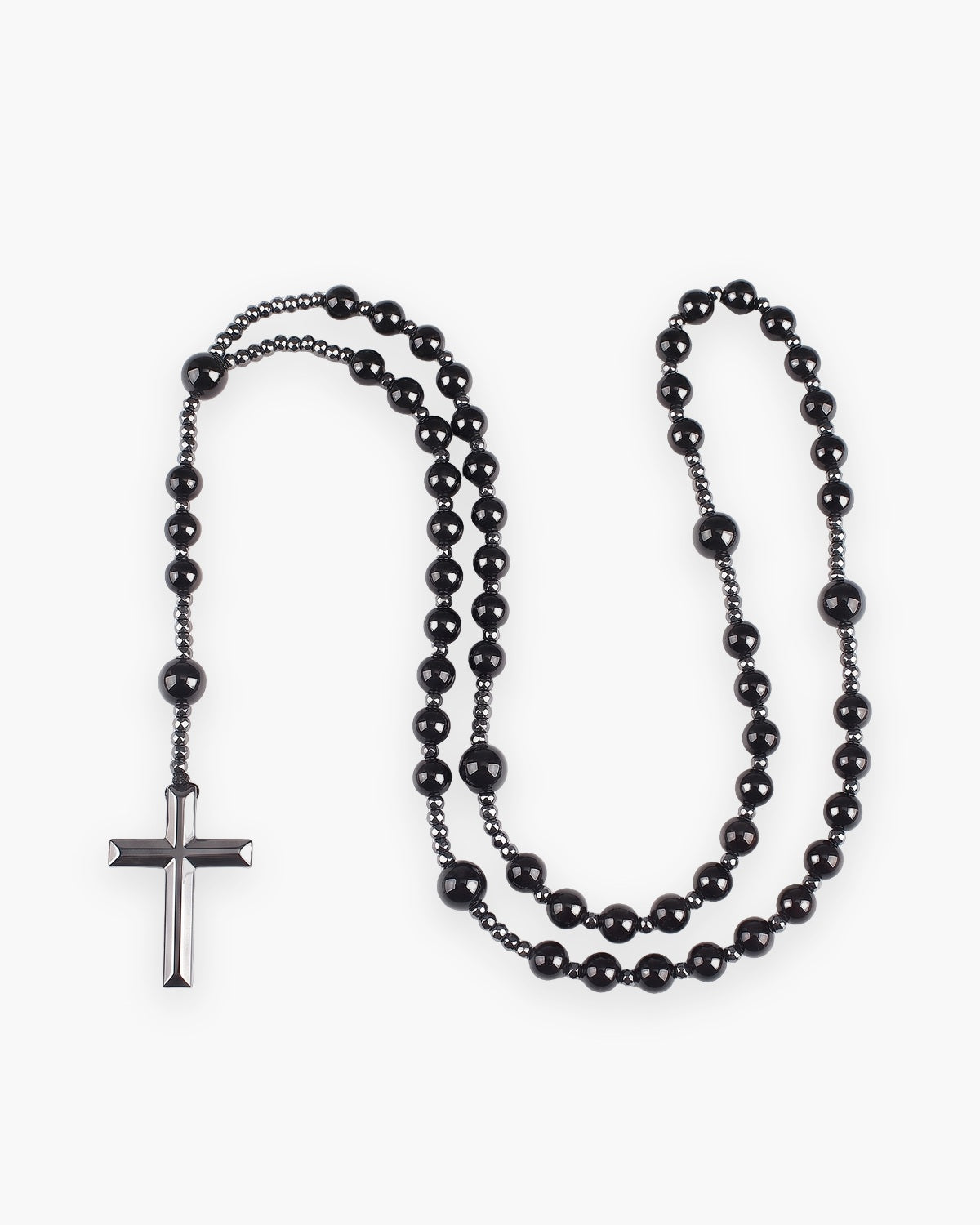 The Meditative Rosary in bright black agate, front view [c:black]