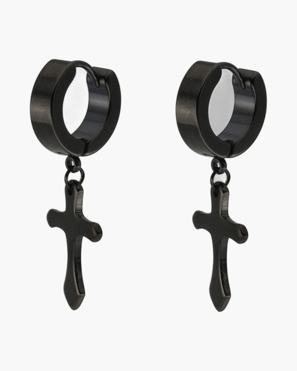 The Midnight Cross Black Stainless Steel Cross Earrings