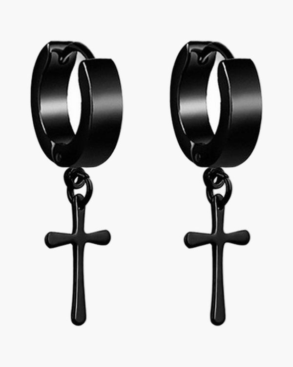 The Midnight Cross Black Stainless Steel Cross Earrings view 5