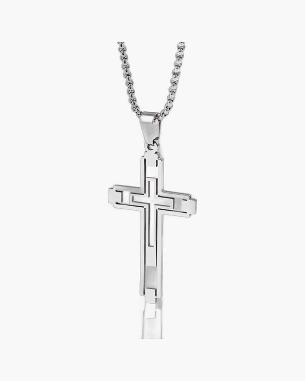 The Modern Devotion Stainless Steel Hollow Cross Necklace view 7