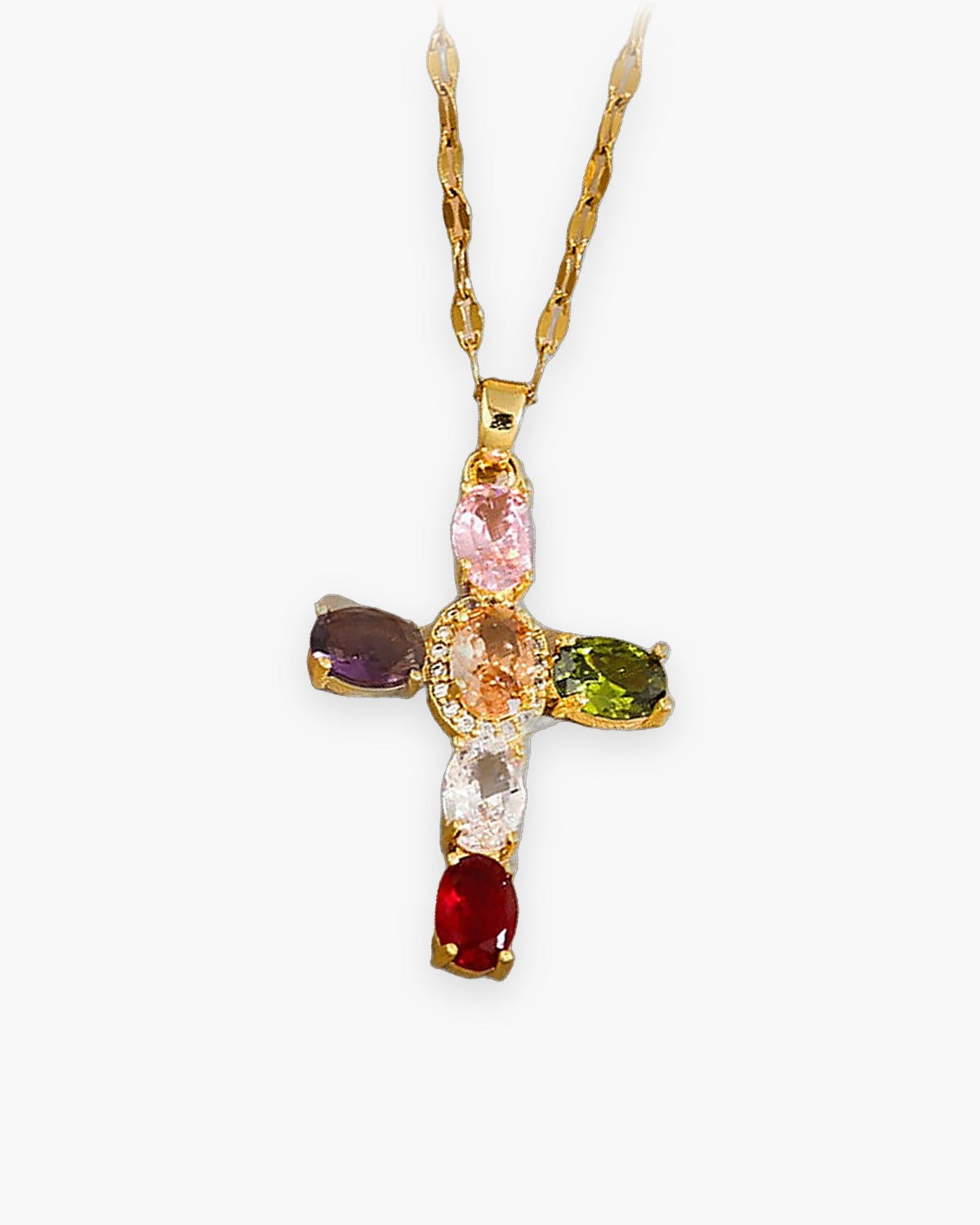 The Obsidian Cross in gold / colorful stones, front view [c:gold]