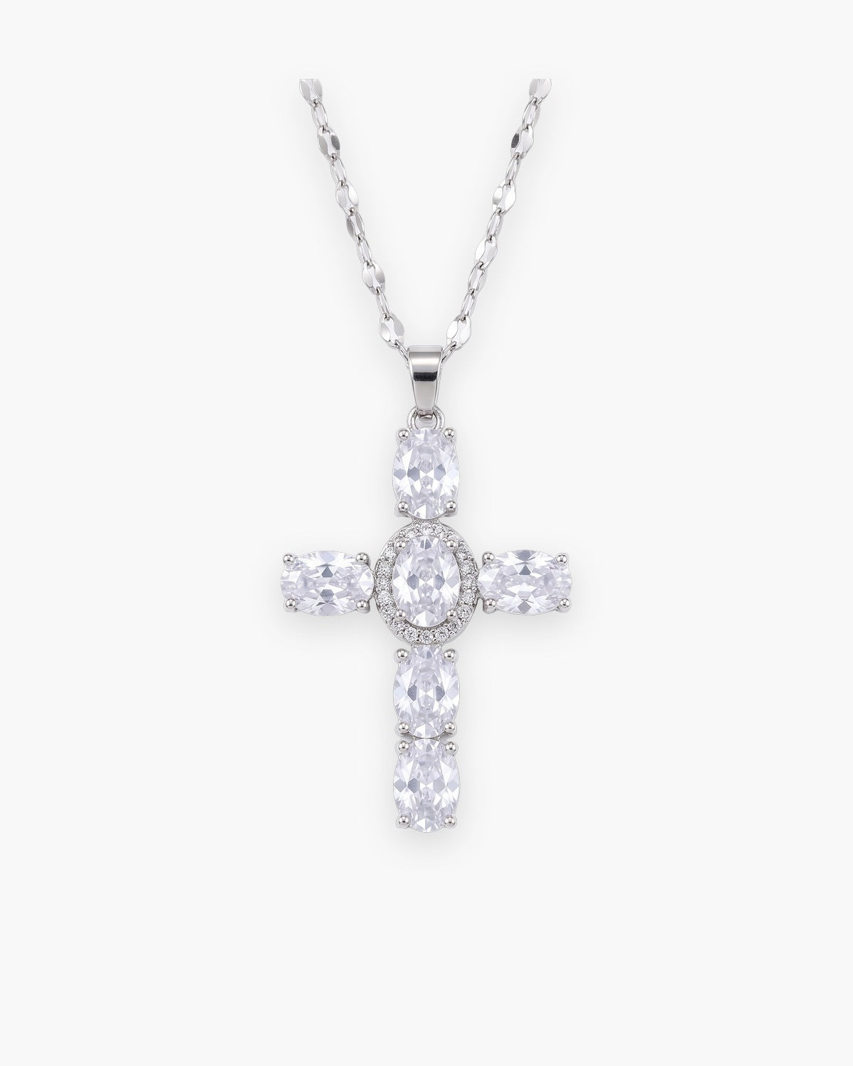 The Obsidian Cross in silver / white stones, front view [c:silver]