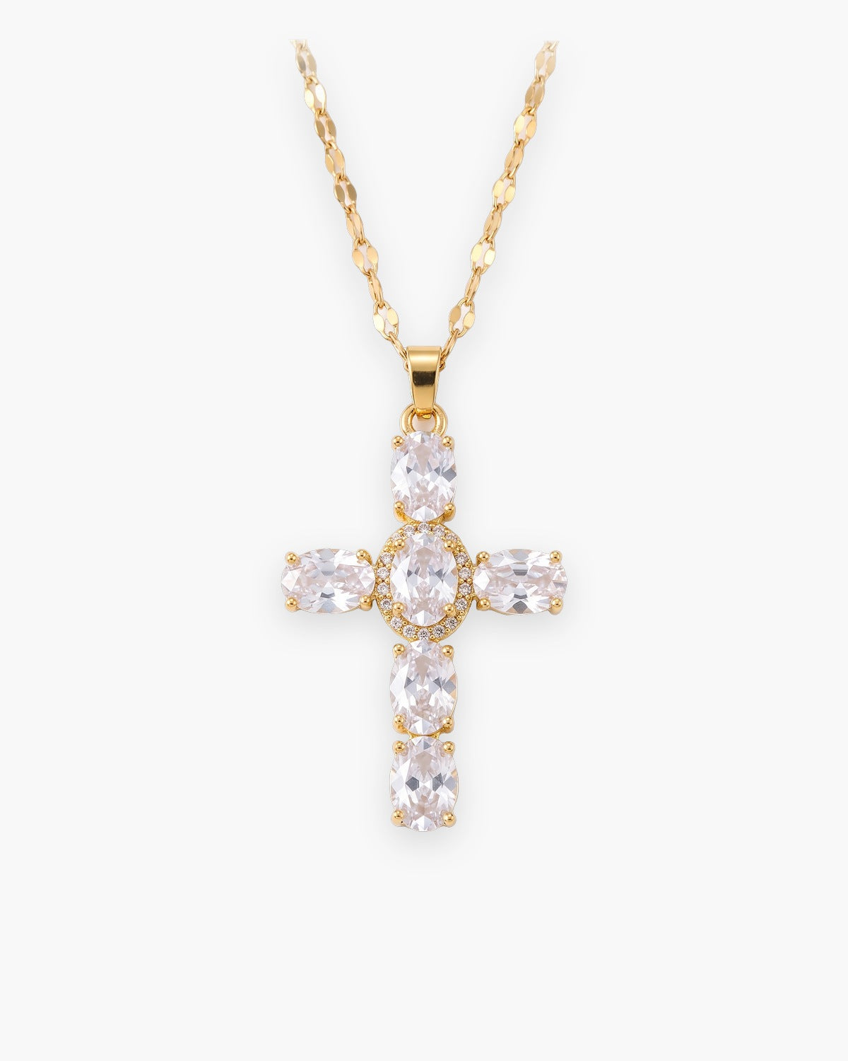The Obsidian Cross in gold / white stones, front view [c:gold]