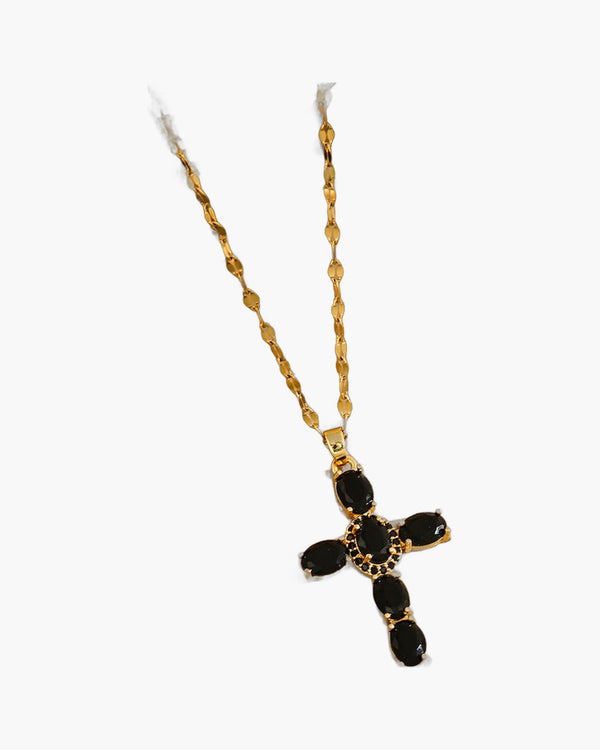 The Obsidian Cross Gold tone Black Zircon Cross Necklace