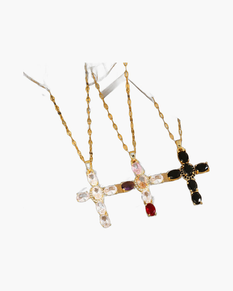The Obsidian Cross Gold tone Black Zircon Cross Necklace view 5