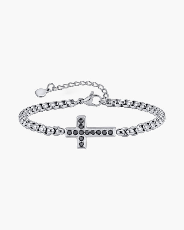 The Onyx Cross Stainless Steel Zircon Cross Bracelet