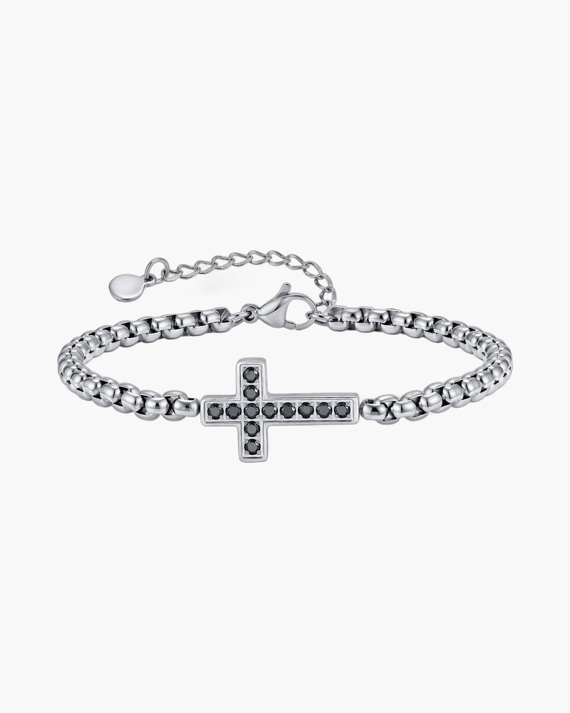 The Onyx Cross Stainless Steel Zircon Cross Bracelet