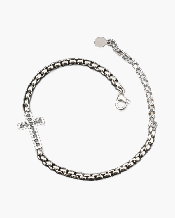 The Onyx Cross Stainless Steel Zircon Cross Bracelet view 6