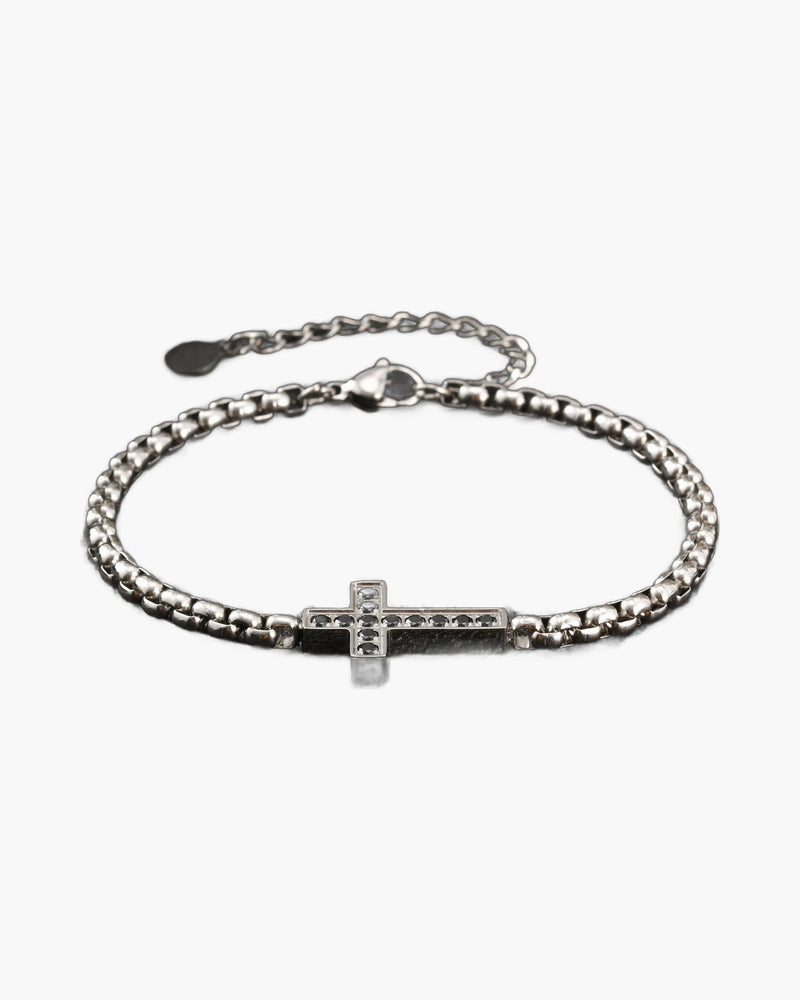 The Onyx Cross Stainless Steel Zircon Cross Bracelet view 3