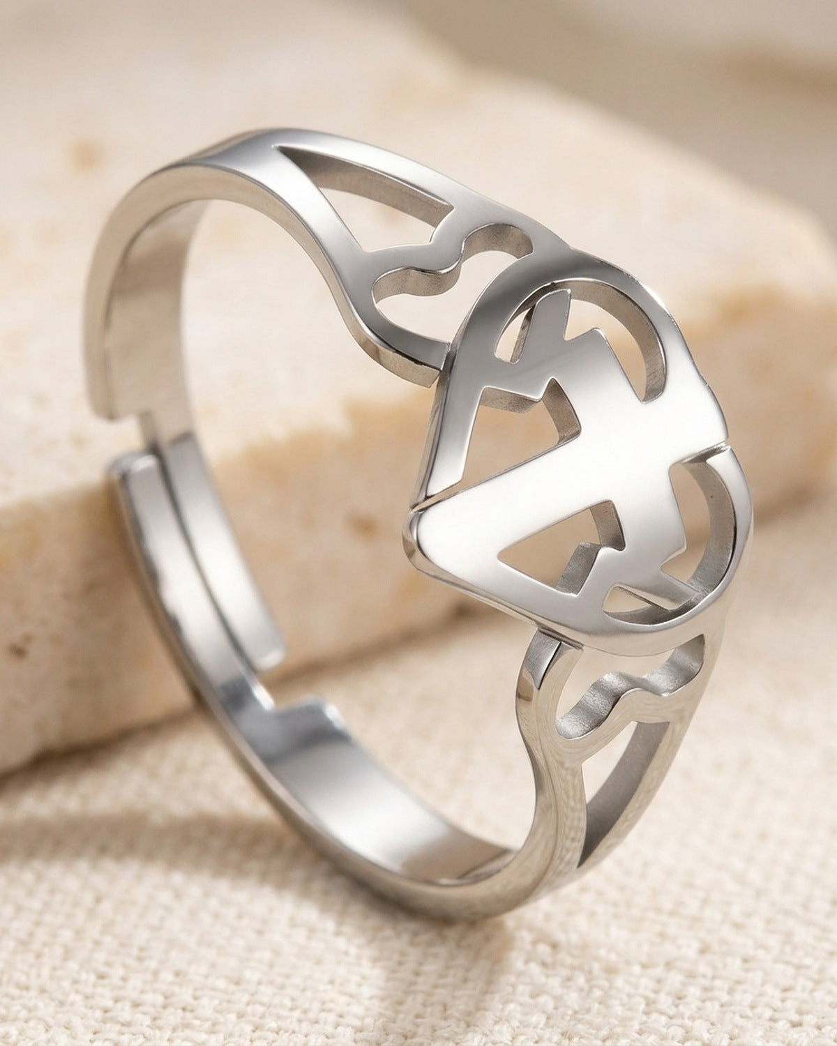 Close-up of the silver Open Heart Cross [c:silver]