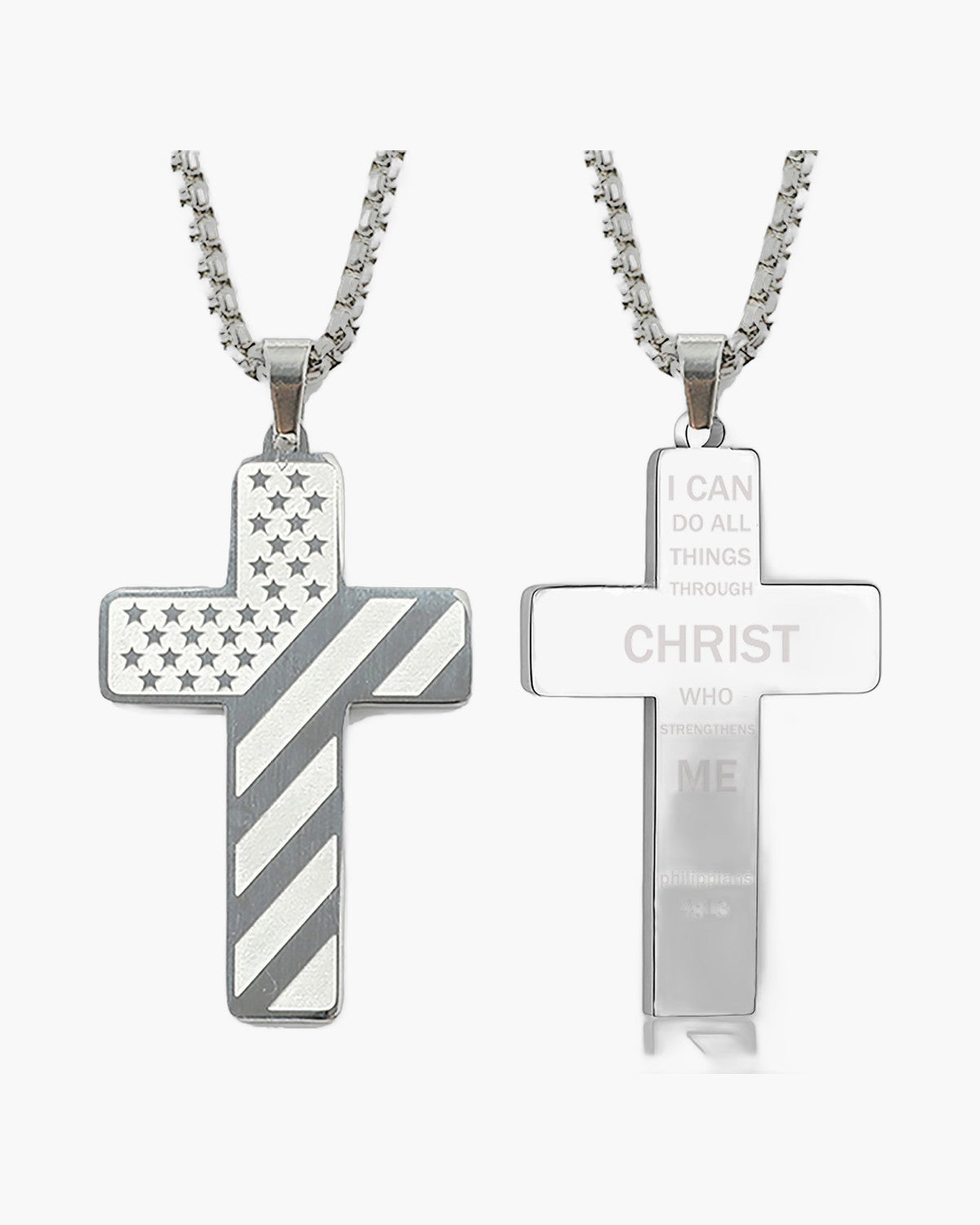 The Patriotic Scripture Cross Stainless Steel Cross Flag Necklace view 9