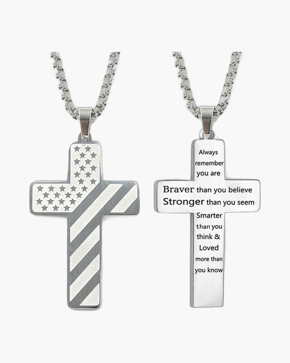 The Patriotic Scripture Cross Stainless Steel Cross Flag Necklace view 6