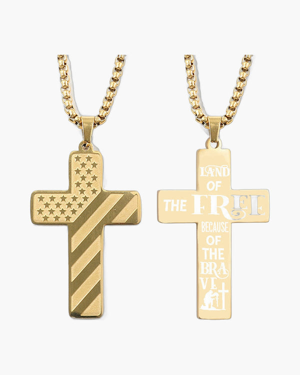 The Patriotic Scripture Cross Stainless Steel Cross Flag Necklace view 3