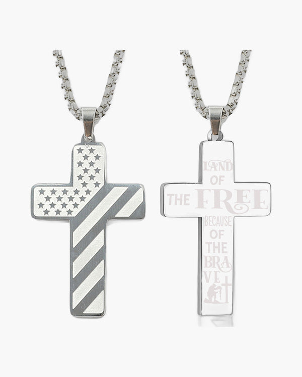 The Patriotic Scripture Cross Stainless Steel Cross Flag Necklace view 4