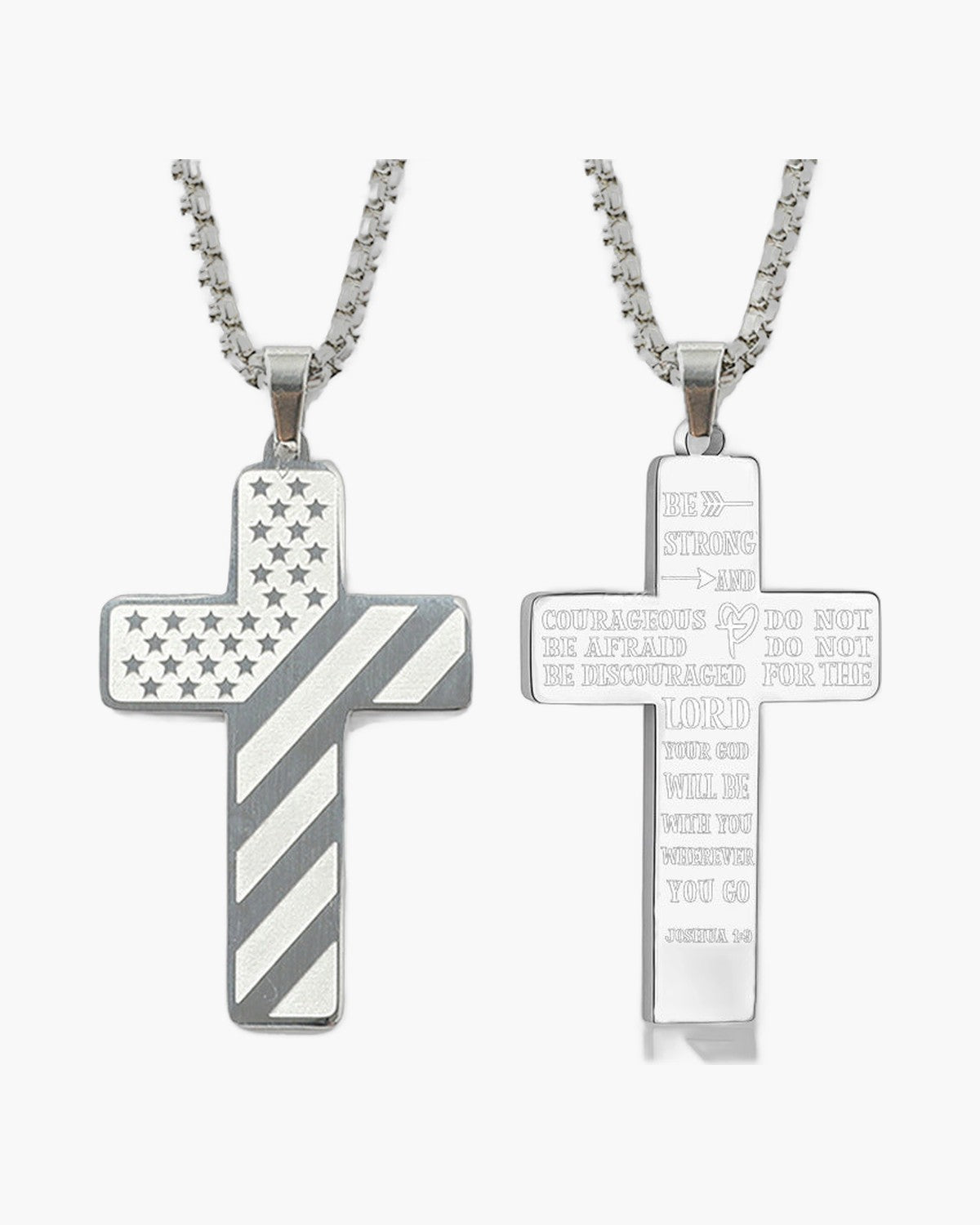 The Patriotic Scripture Cross Stainless Steel Cross Flag Necklace