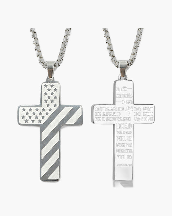 The Patriotic Scripture Cross Stainless Steel Cross Flag Necklace