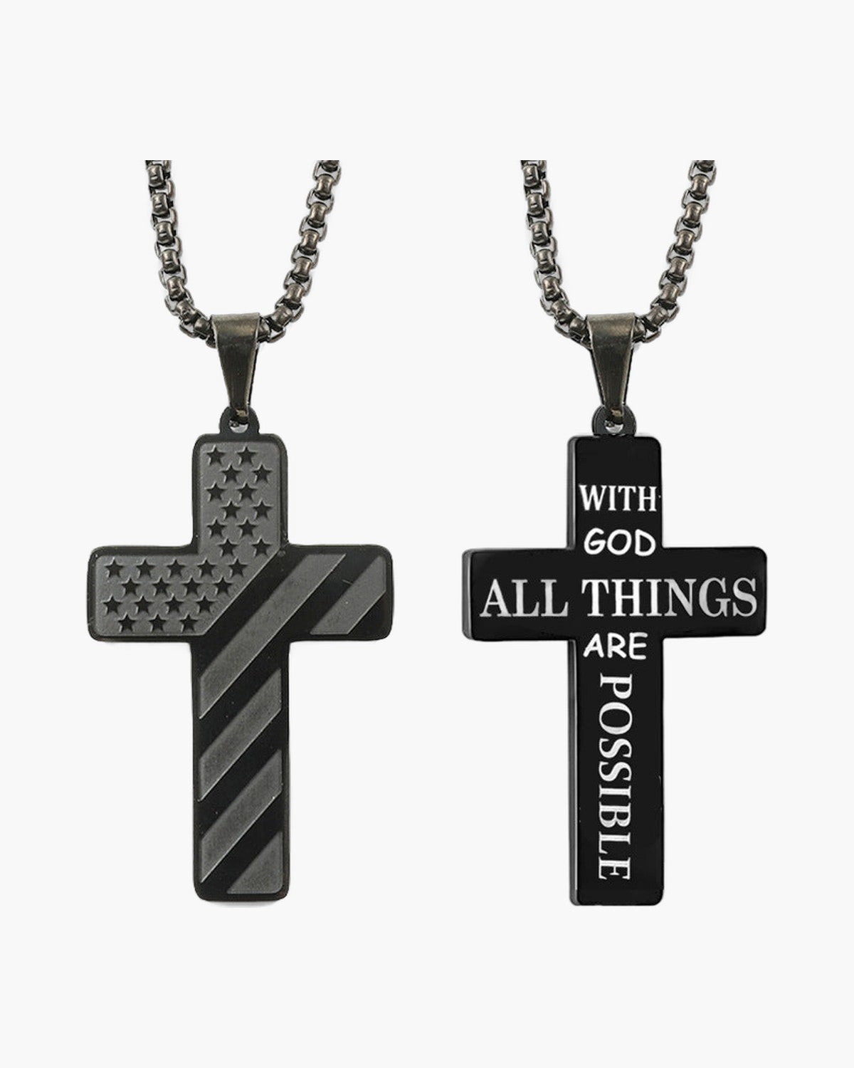 The Patriotic Scripture Cross Stainless Steel Cross Flag Necklace view 14