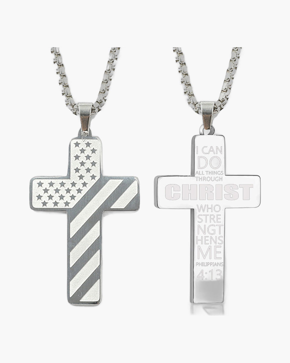 The Patriotic Scripture Cross Stainless Steel Cross Flag Necklace view 11