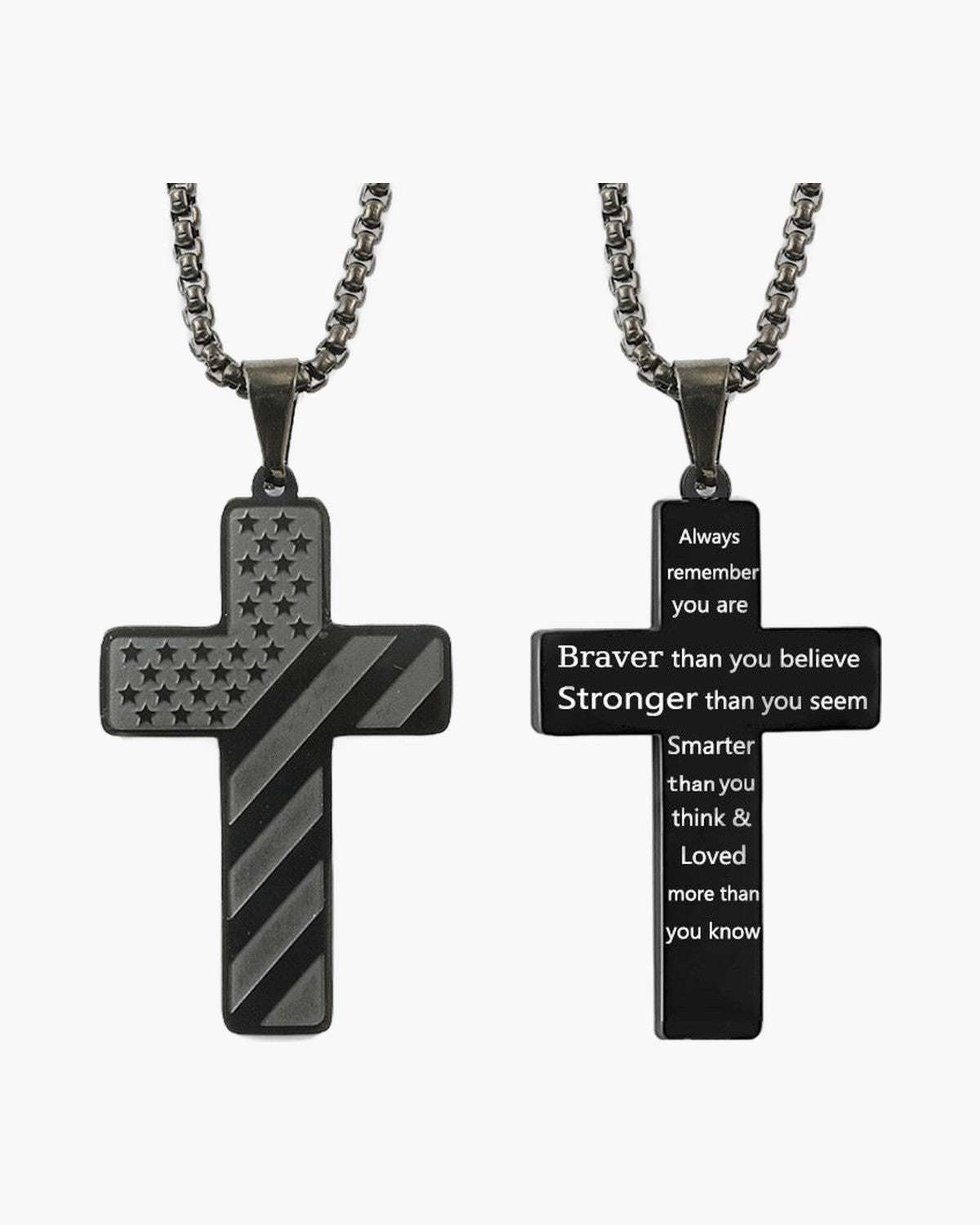 The Patriotic Scripture Cross Stainless Steel Cross Flag Necklace view 8
