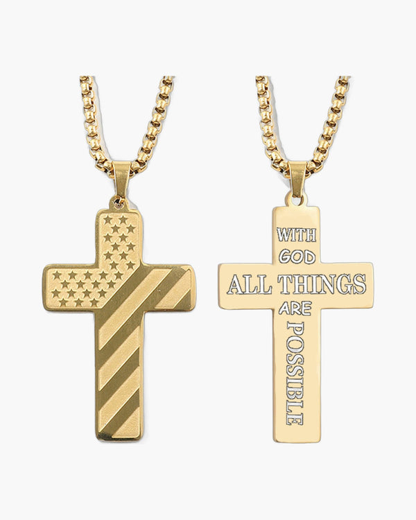 The Patriotic Scripture Cross Stainless Steel Cross Flag Necklace view 5