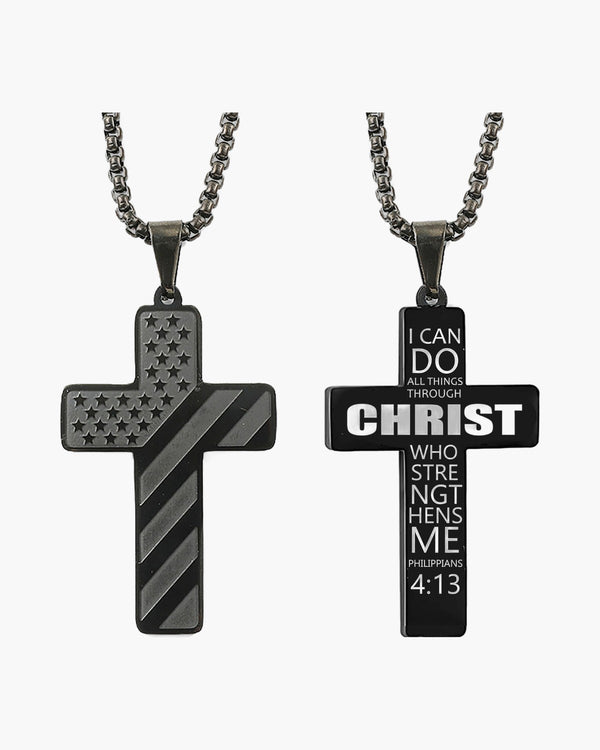 The Patriotic Scripture Cross Stainless Steel Cross Flag Necklace view 2