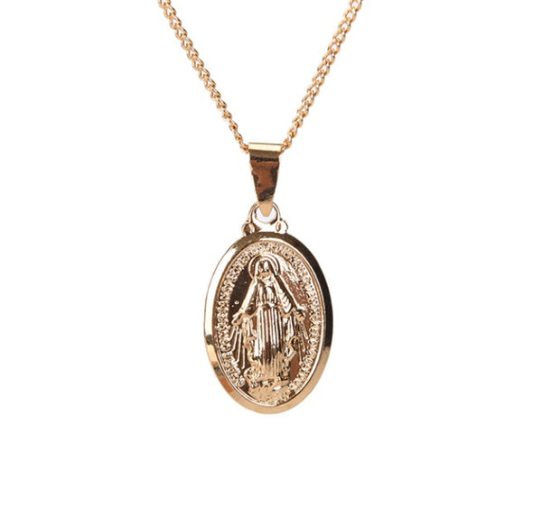 The Petite Miraculous Medal, Dainty Miraculous Medal Necklace in Silver or Gold Tone, view 4 [orig]