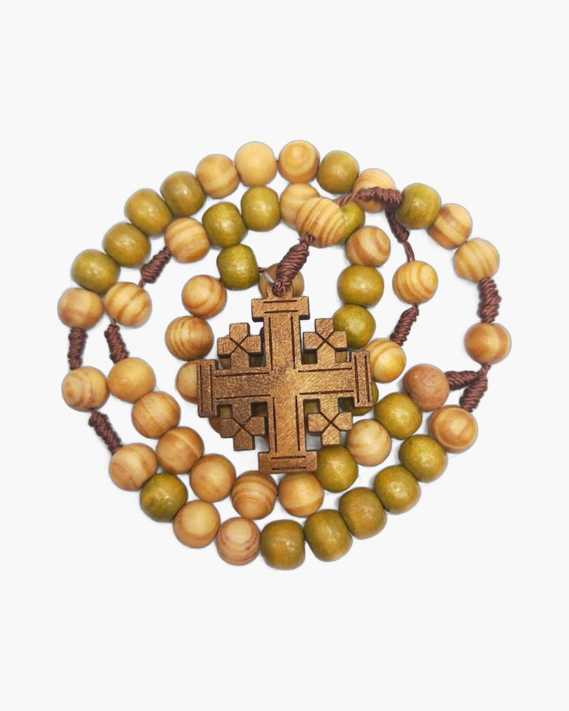 The Pilgrim's Rosary Wood Jerusalem Cross Rosary Necklace view 2