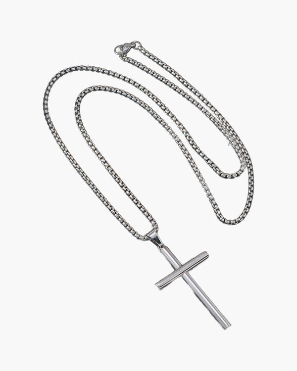 The Polished Cross Stainless Steel Beveled Cross Necklace view 3