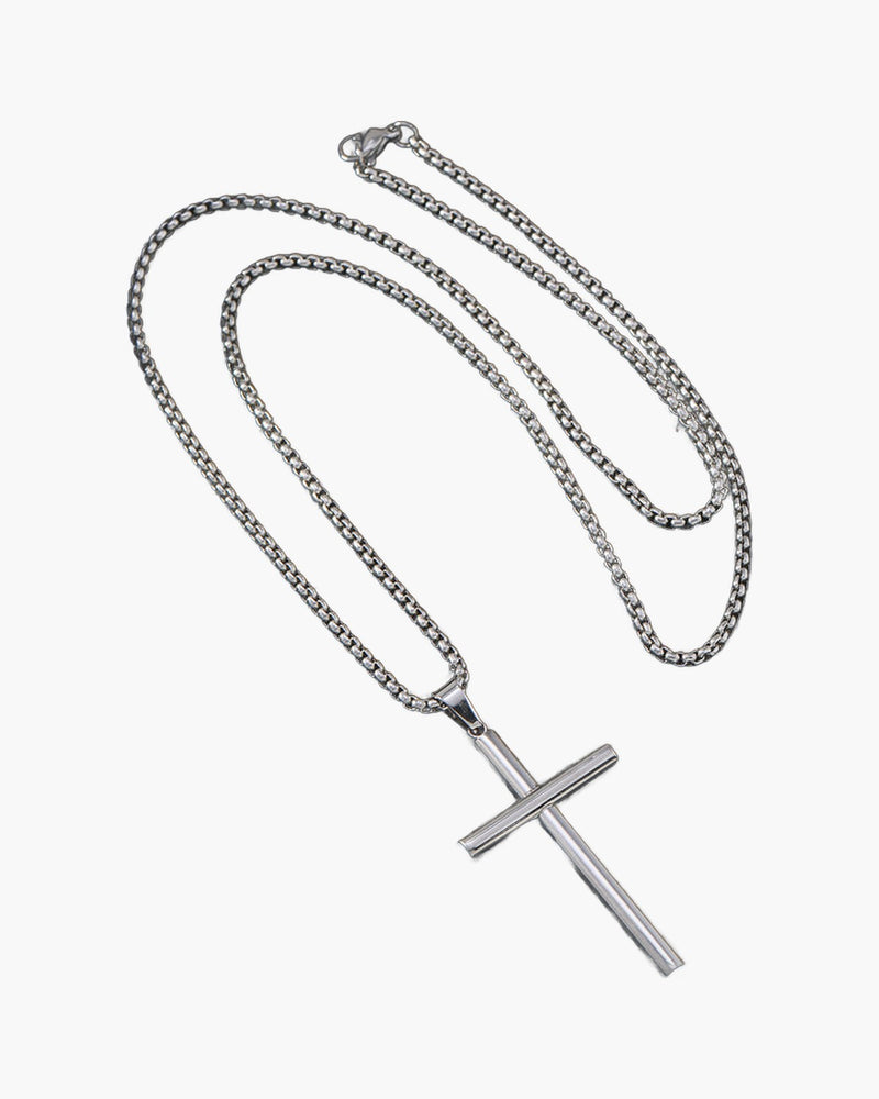 The Polished Cross Stainless Steel Beveled Cross Necklace view 3