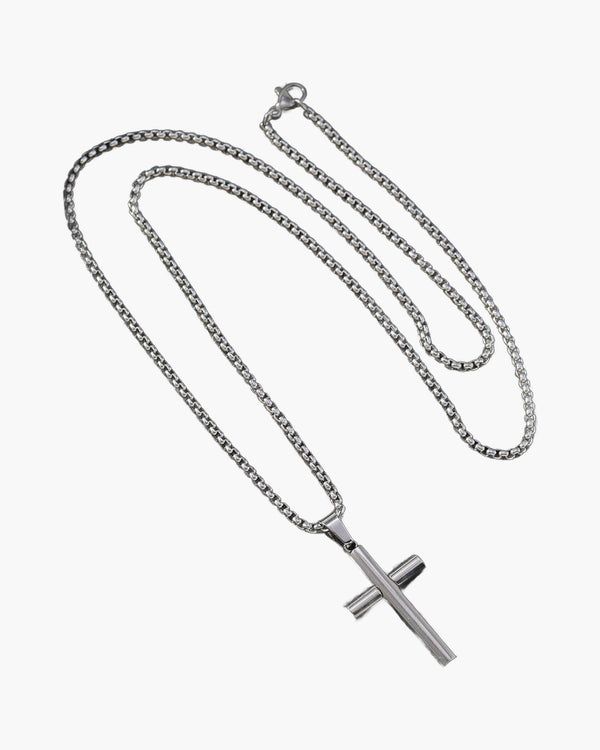 The Polished Cross Stainless Steel Beveled Cross Necklace view 4