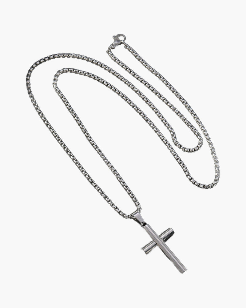 The Polished Cross Stainless Steel Beveled Cross Necklace view 4