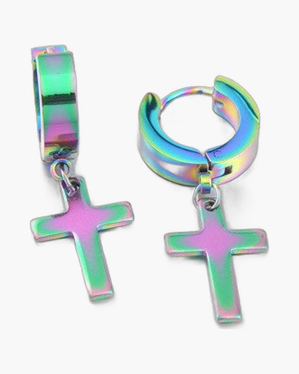 The Rainbow Cross Iridescent Stainless Steel Cross Earrings