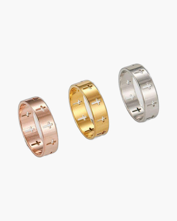 The Reverent Band Stainless Steel Hollow Cross Ring view 4
