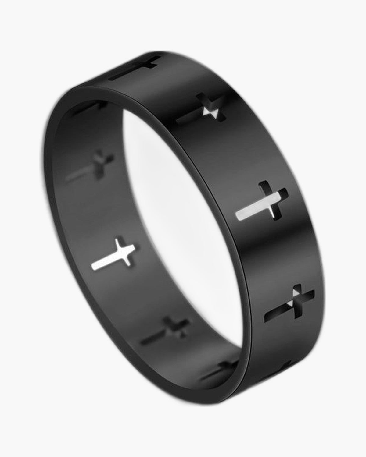 The Reverent Band Stainless Steel Hollow Cross Ring view 8