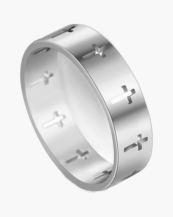 The Reverent Band Stainless Steel Hollow Cross Ring view 5