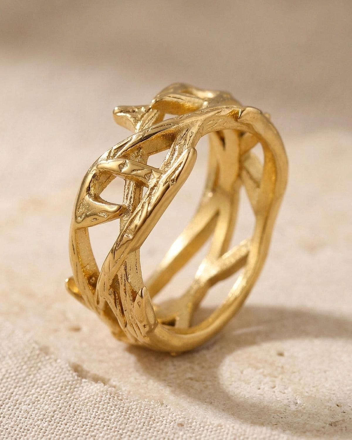 Close-up of The Reverent Weave ring