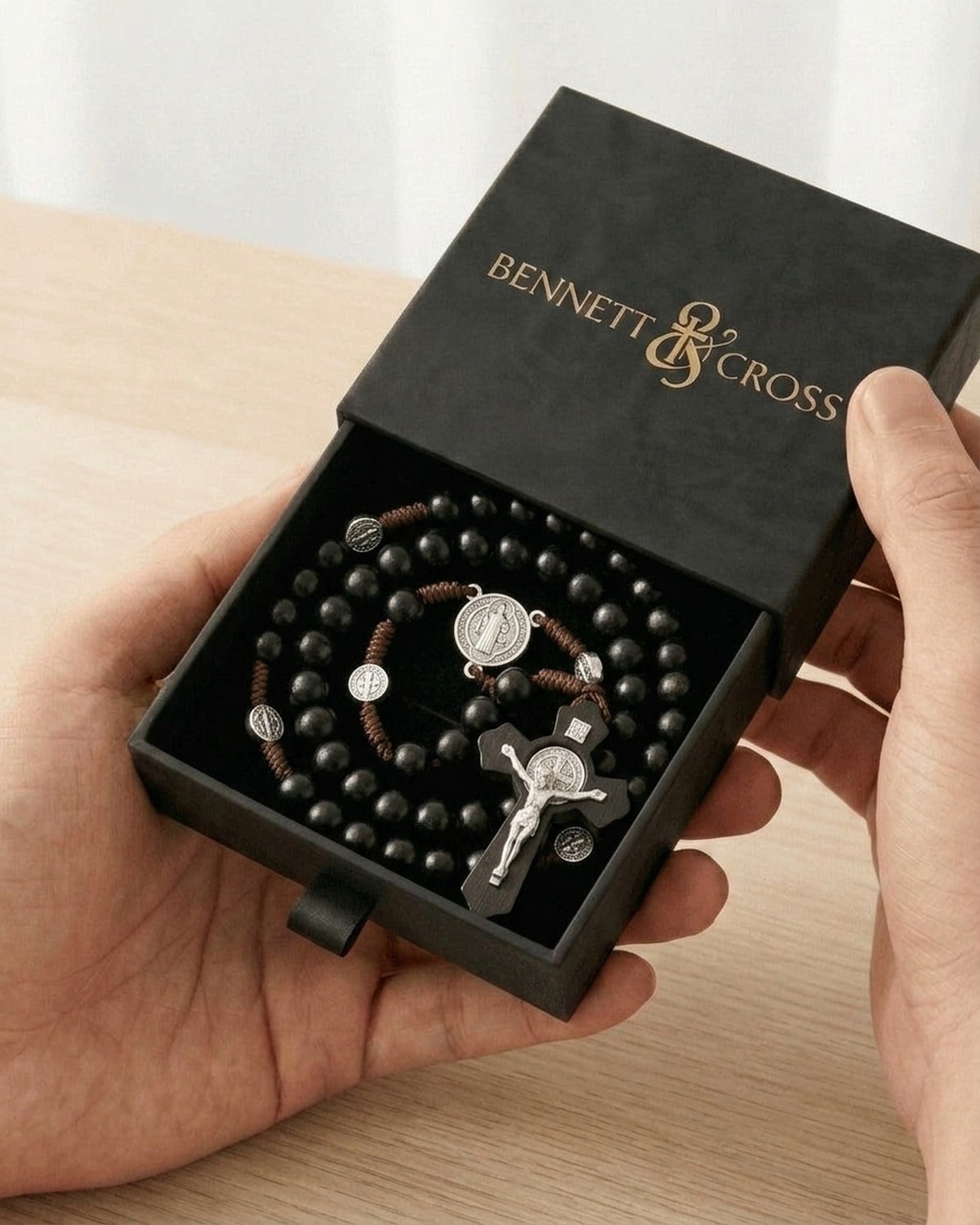 The Rosary of Faith in its black Bennett & Cross gift box