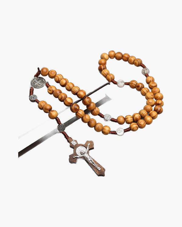 The Rosary of Faith wood rosary necklace Saint Benedict view 5
