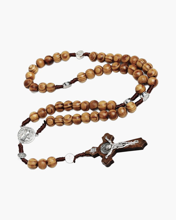The Rosary of Faith wood rosary necklace Saint Benedict view 3