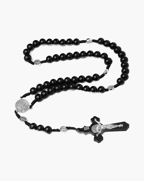 The Rosary of Faith wood rosary necklace Saint Benedict view 4