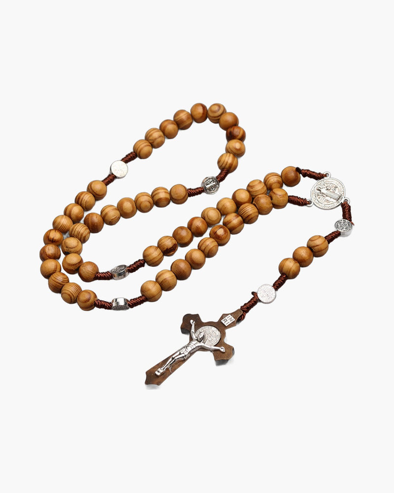 The Rosary of Faith wood rosary necklace Saint Benedict