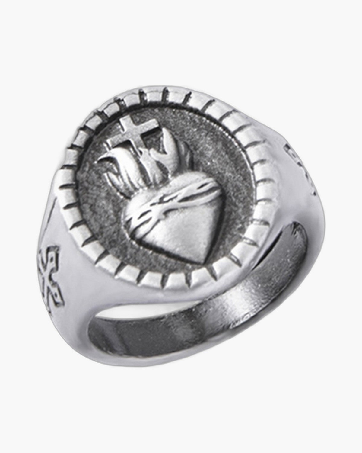 The Sacred Heart Set, Antique Silver-Tone Sacred Heart Necklace and Signet Ring, view 2