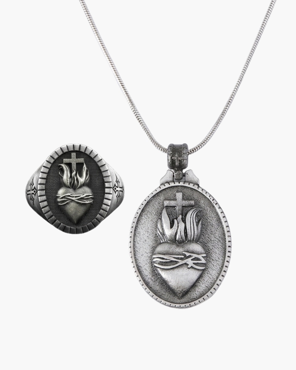 The Sacred Heart Set in antique silver, front view [c:antique-silver]