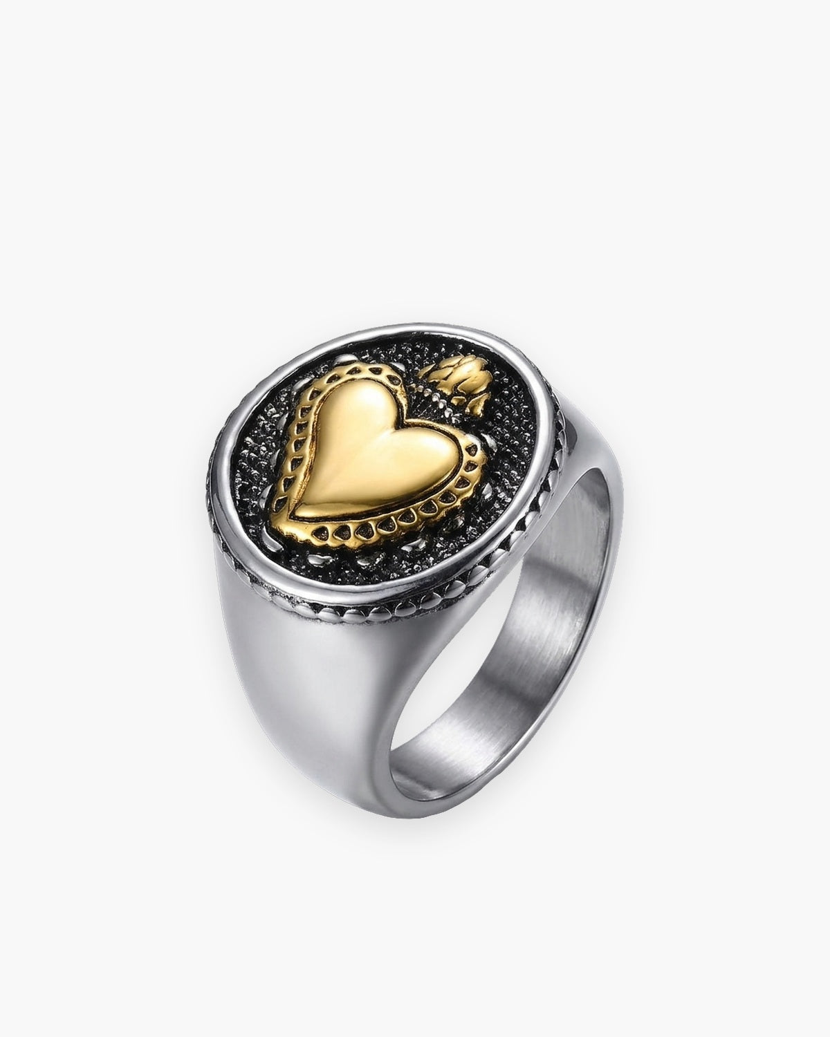 The Sacred Heart Signet in gold, Flaming Heart design, front view [c:flaming-heart-gold]