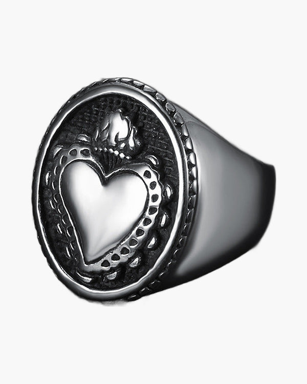 The Sacred Heart Signet Stainless Steel Sacred Heart Ring