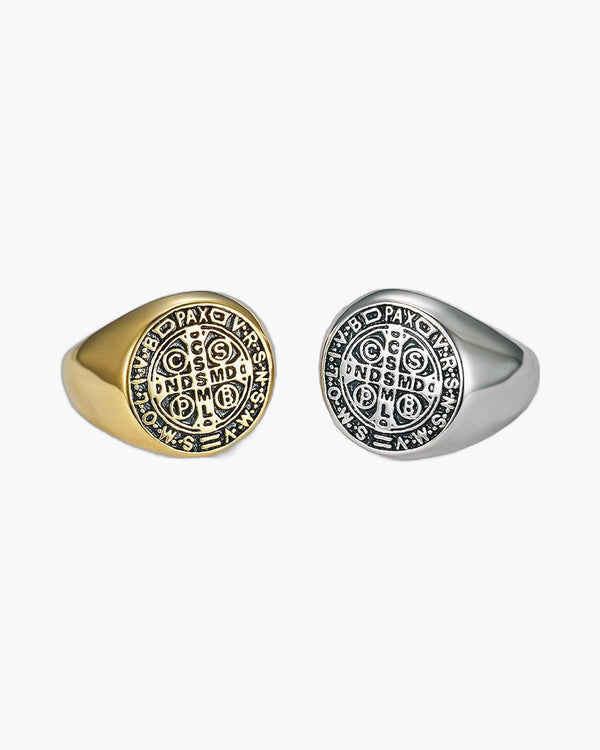 The Sacred Signet Men's Stainless Steel Saint Benedict Ring view 5