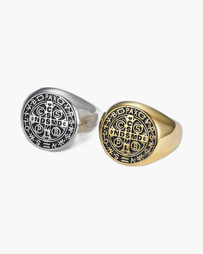 The Sacred Signet Men's Stainless Steel Saint Benedict Ring view 2
